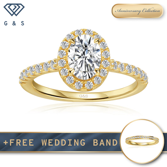 Forever Classic Halo Oval Cut Moissanite Engagement Ring - 18ct Yellow Gold Plated