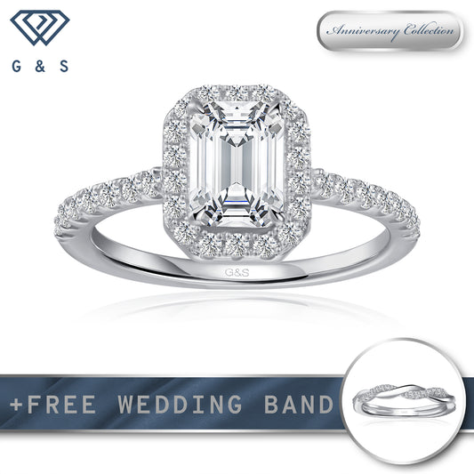 Forever Classic Halo Emerald Cut Moissanite Engagement Ring