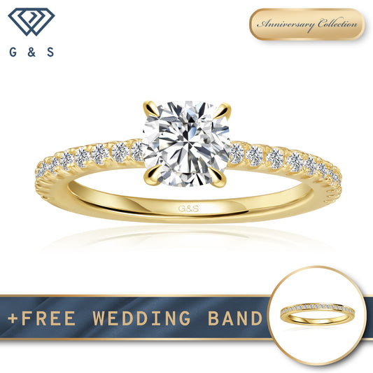 Hidden Elegance Cushion Cut Moissanite Engagement Ring - 18ct Yellow Gold Plated
