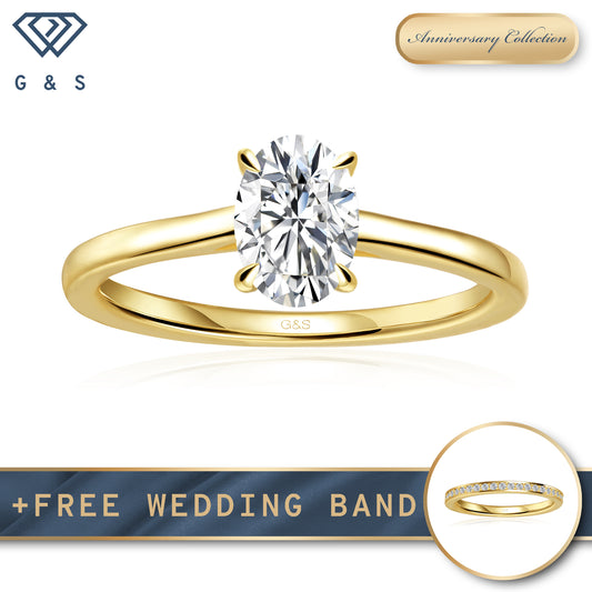 Secret Sparkle Hidden Halo Oval Cut Moissanite Engagement Ring - 18ct Yellow Gold Plated
