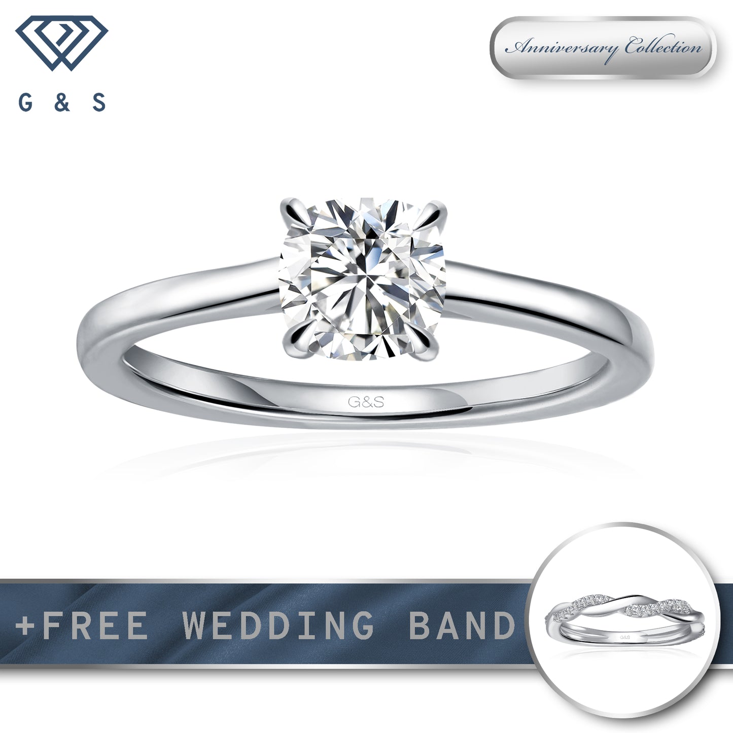 Secret Sparkle Hidden Halo Cushion Cut Moissanite Engagement Ring
