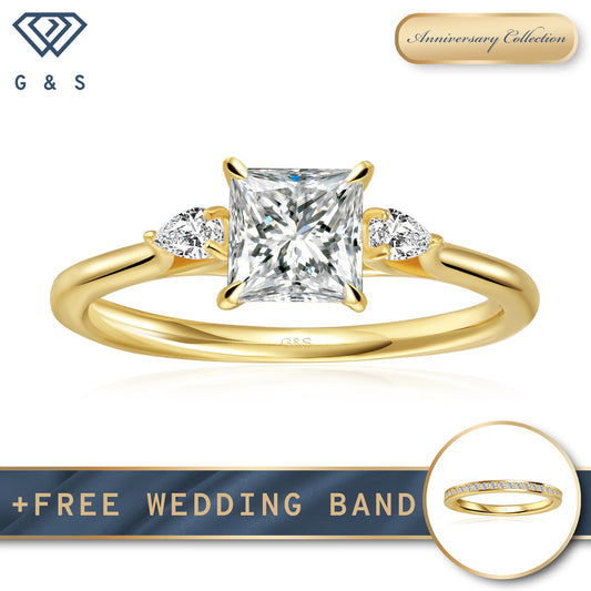 Infinite Love Trilogy Princess Cut Moissanite Engagement Ring - 18ct Yellow Gold Plated