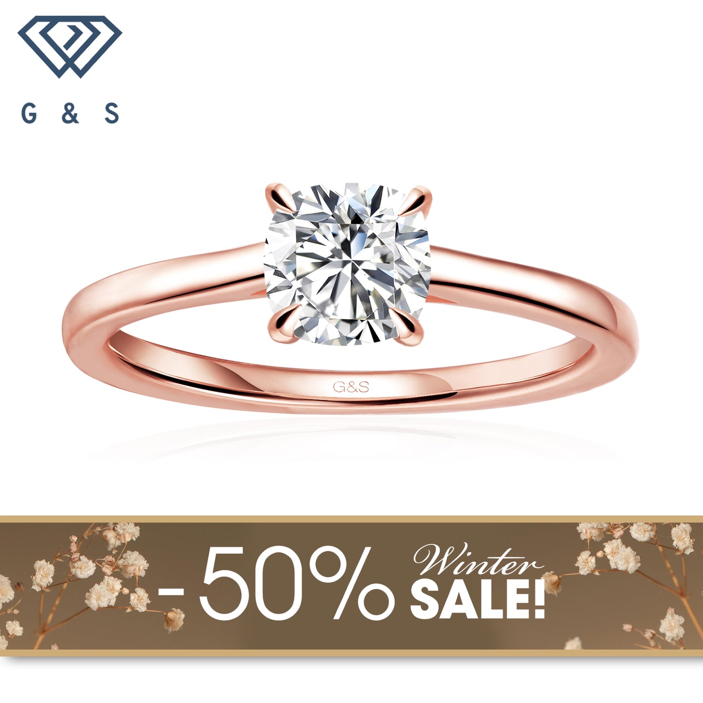 Secret Sparkle Hidden Halo Cushion Cut Moissanite Engagement Ring - 18ct Rose Gold Plated - Winter Sale
