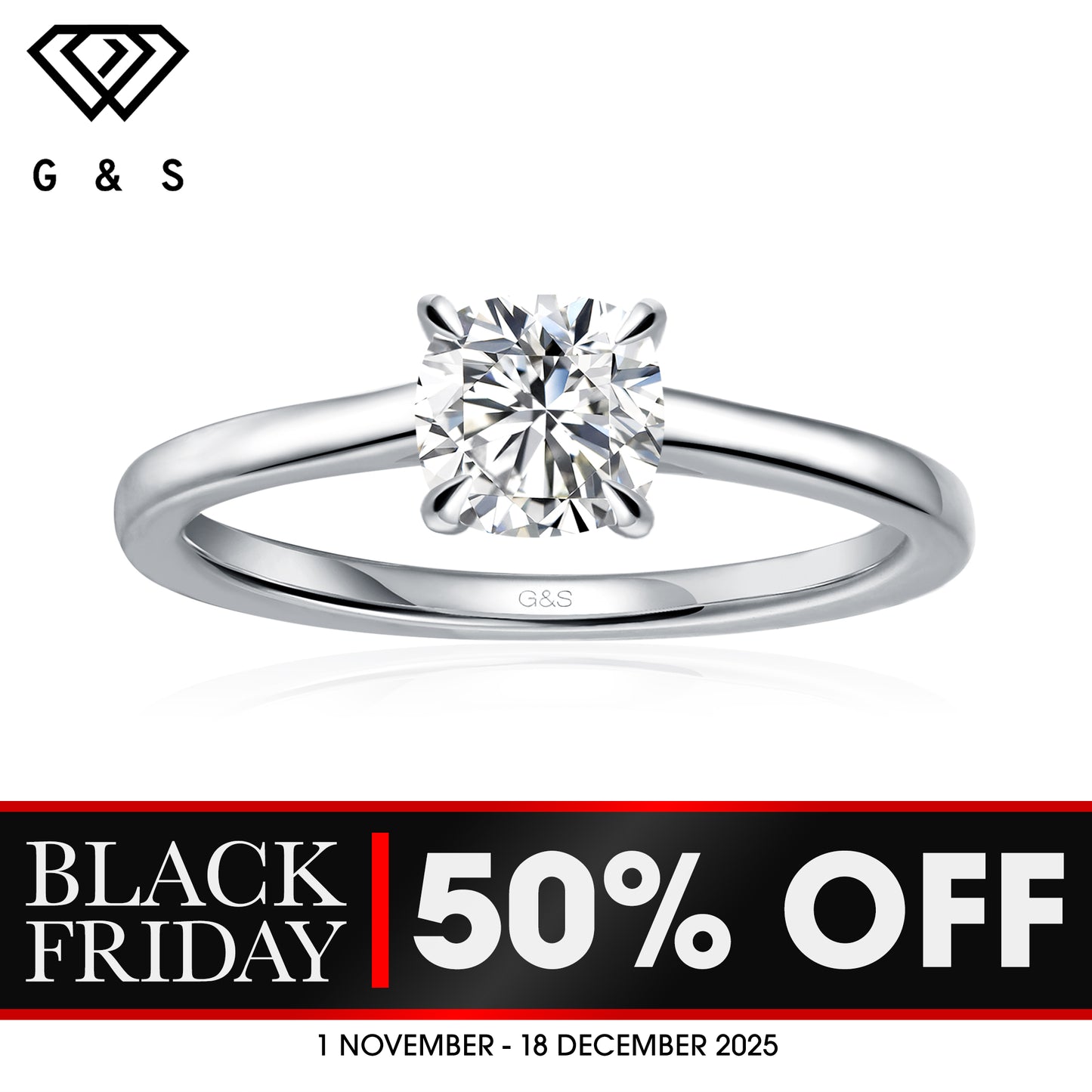 Secret Sparkle Hidden Halo Cushion Cut Moissanite Engagement Ring - BLACKFRIDAY