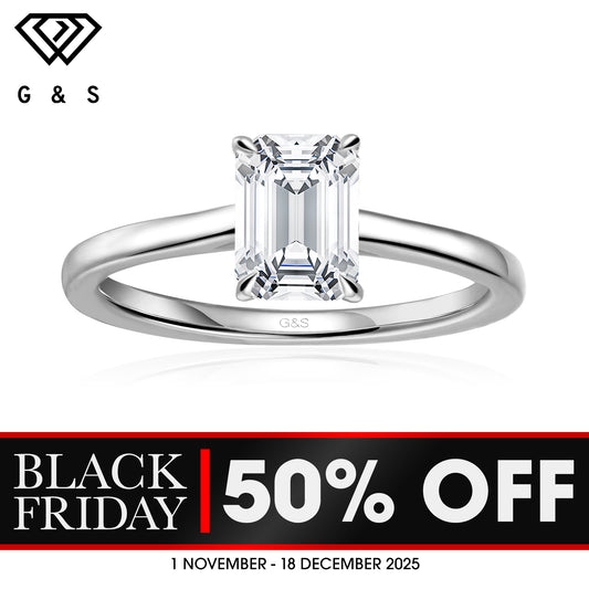 Secret Sparkle Hidden Halo Emerald Cut Moissanite Engagement Ring - BLACKFRIDAY