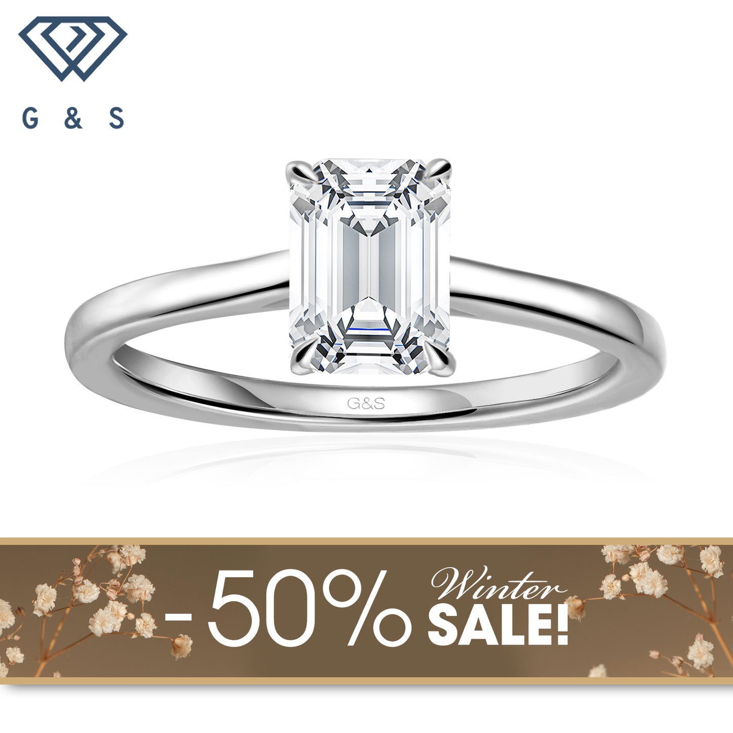 Secret Sparkle Hidden Halo Emerald Cut Moissanite Engagement Ring - Winter Sale