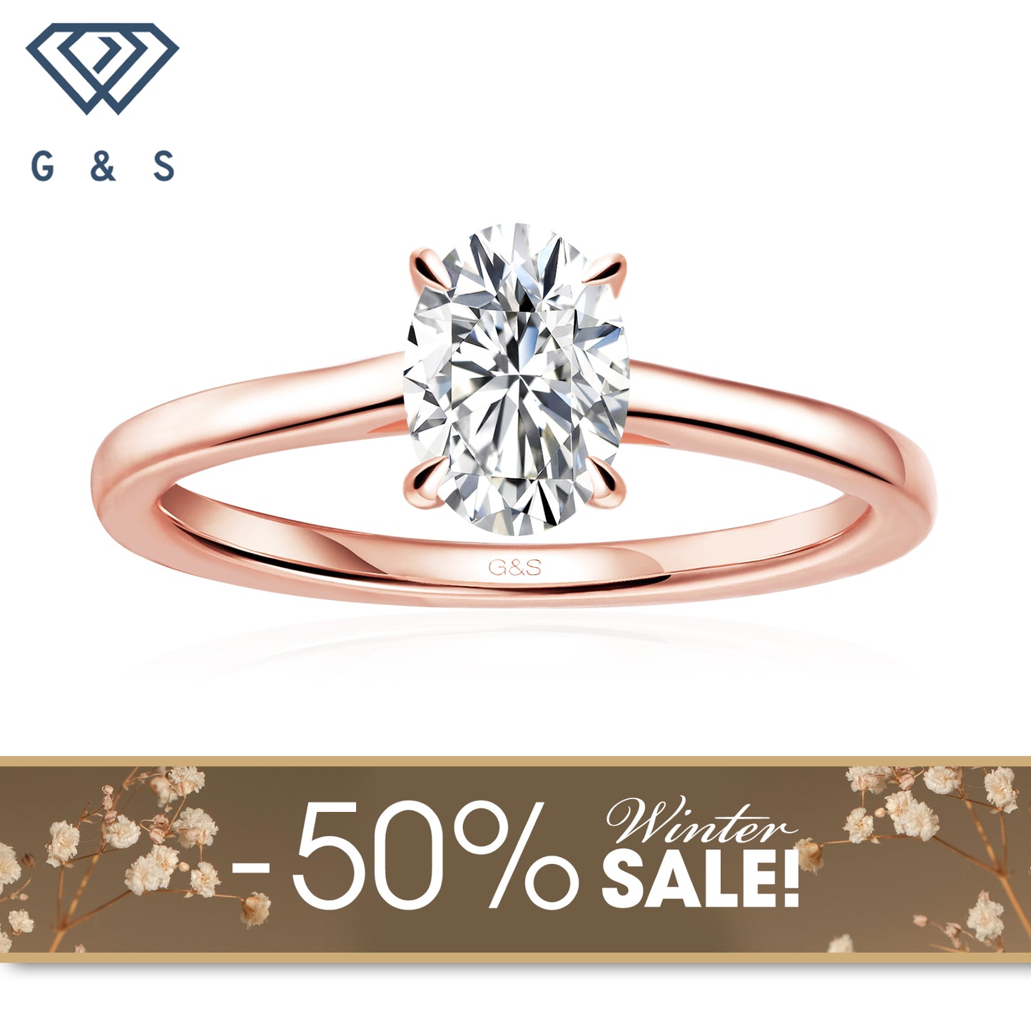 Secret Sparkle Hidden Halo Oval Cut Moissanite Engagement Ring - 18ct Rose Gold Plated - Winter Sale