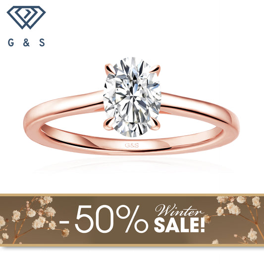 Secret Sparkle Hidden Halo Oval Cut Moissanite Engagement Ring - 18ct Rose Gold Plated - Winter Sale