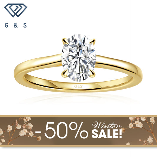 Secret Sparkle Hidden Halo Oval Cut Moissanite Engagement Ring - 18ct Yellow Gold Plated - Winter Sale