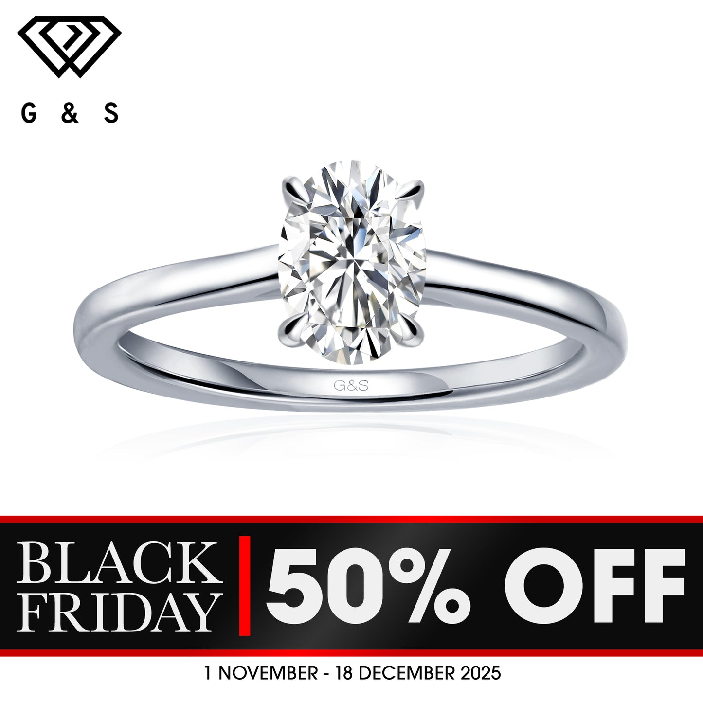 Secret Sparkle Hidden Halo Oval Cut Moissanite Engagement Ring - BLACKFRIDAY
