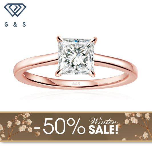 Secret Sparkle Hidden Halo Princess Cut Moissanite Engagement Ring - 18ct Rose Gold Plated - Winter Sale
