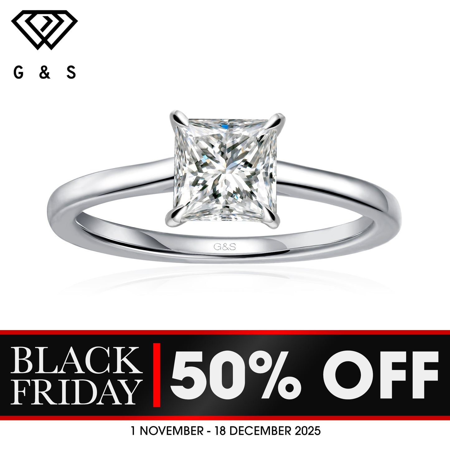 Secret Sparkle Hidden Halo Princess Cut Moissanite Engagement Ring - BLACKFRIDAY