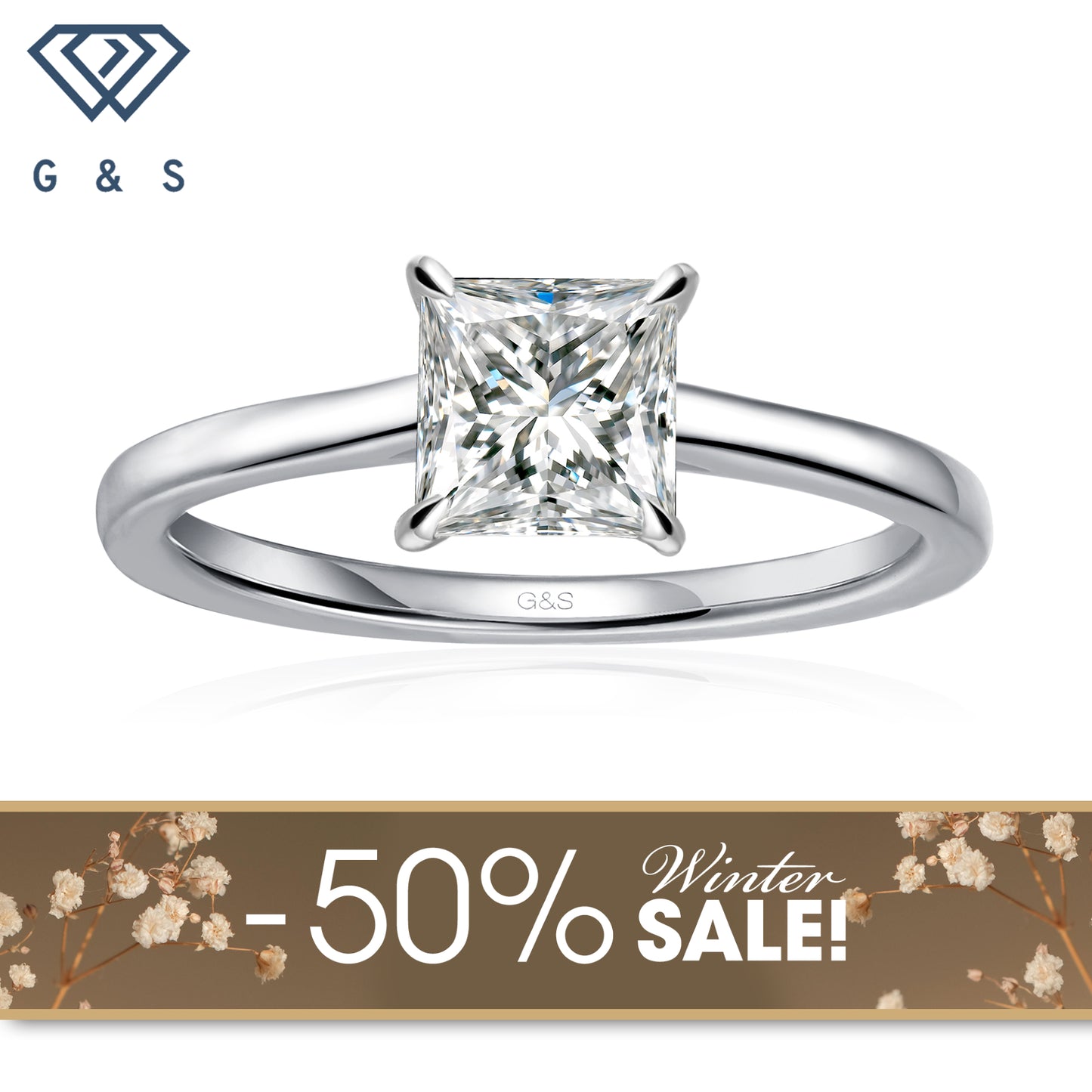 Secret Sparkle Hidden Halo Princess Cut Moissanite Engagement Ring - Winter Sale