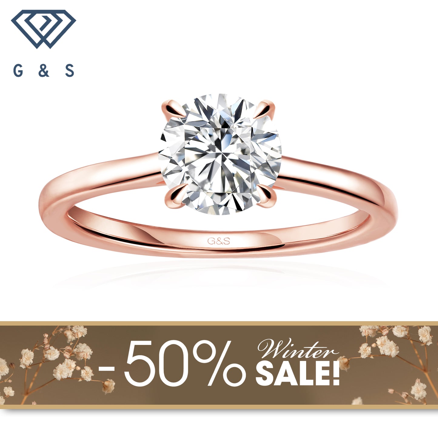 Secret Sparkle Hidden Halo Round Brilliant Moissanite Engagement Ring - 18ct Rose Gold Plated - Winter Sale