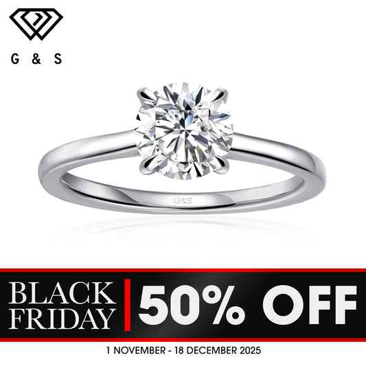 Secret Sparkle Hidden Halo Round Brilliant Moissanite Engagement Ring - BLACKFRIDAY