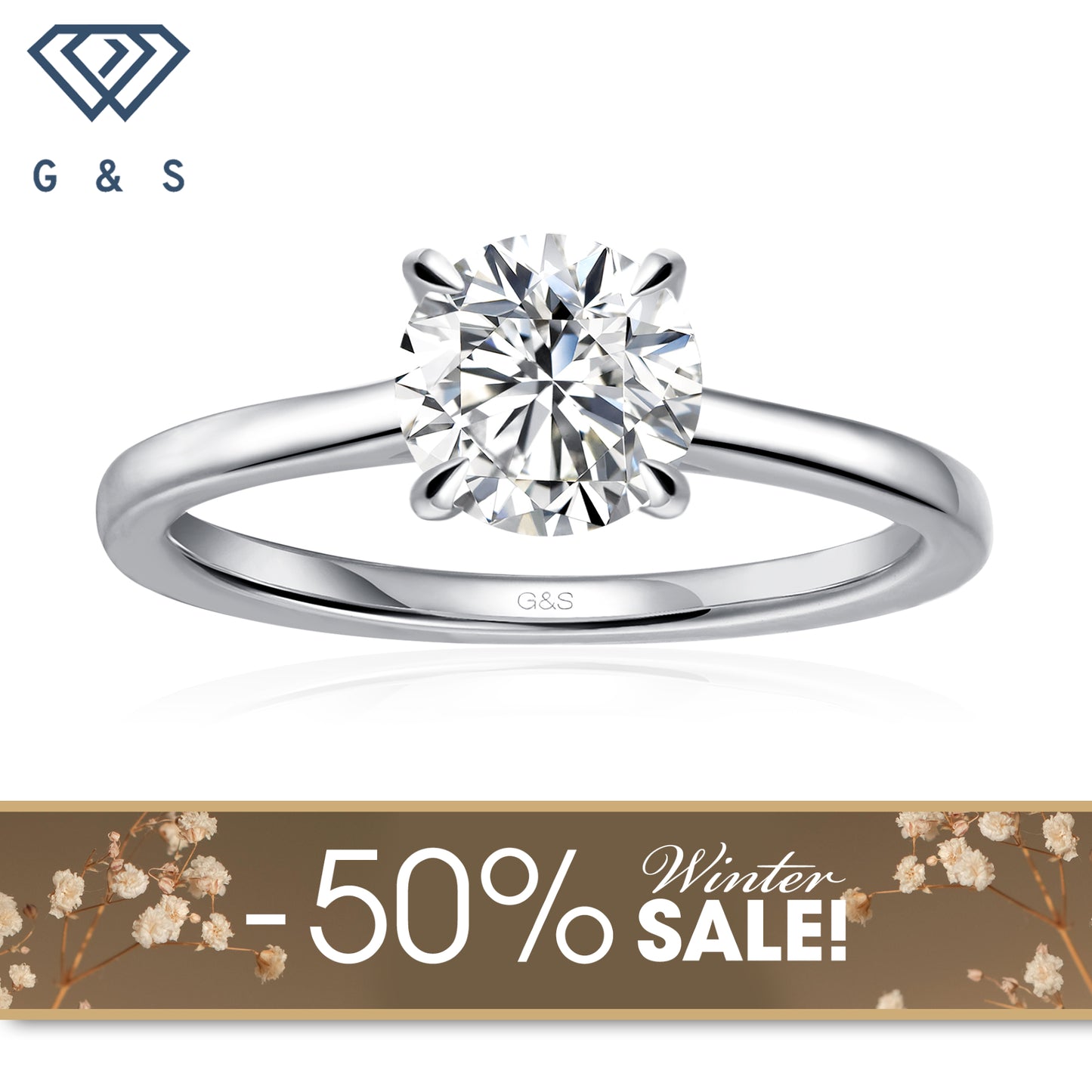 Secret Sparkle Hidden Halo Round Brilliant Moissanite Engagement Ring - Winter Sale