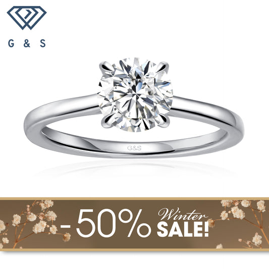 Secret Sparkle Hidden Halo Round Brilliant Moissanite Engagement Ring - Winter Sale