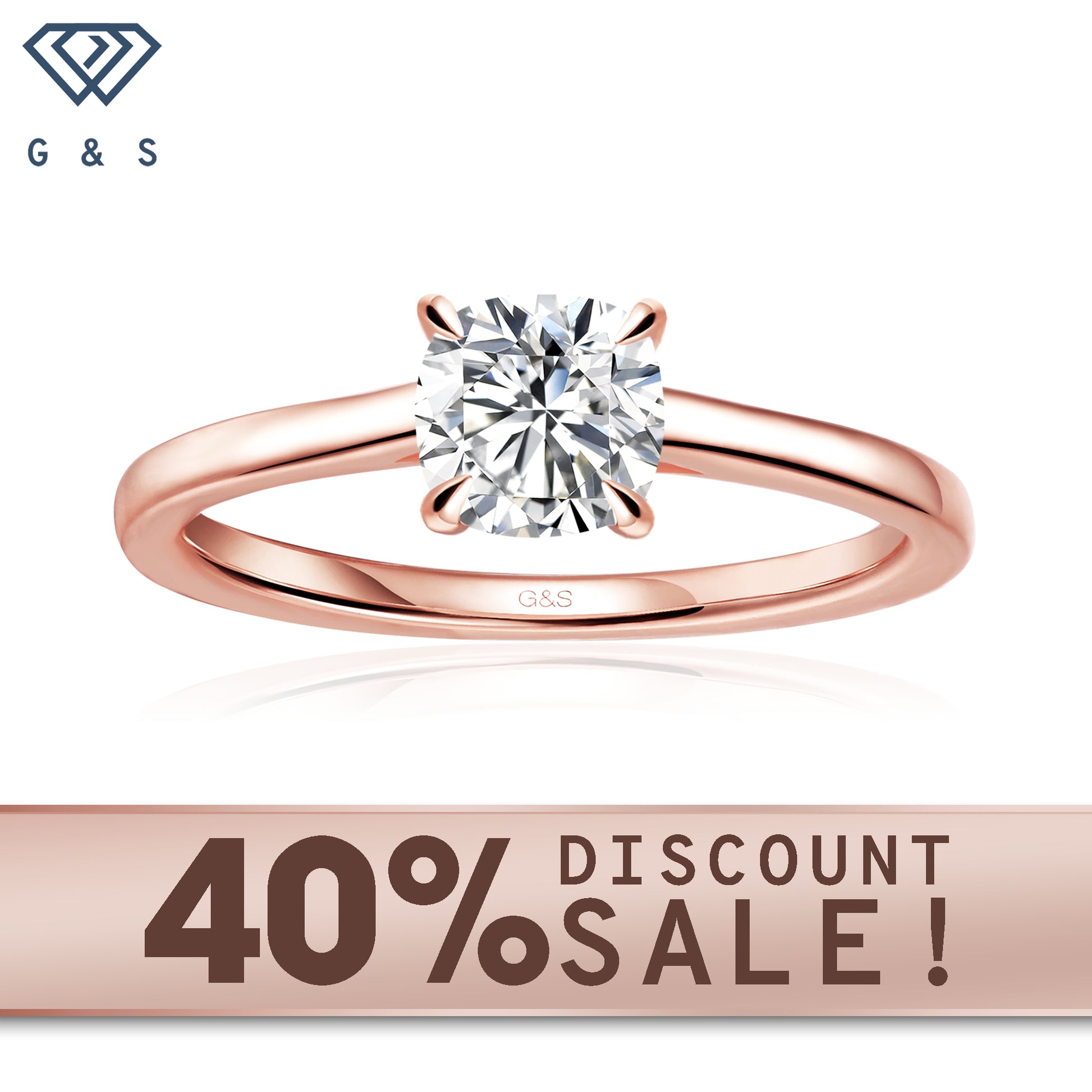 Secret Sparkle hidden halo cushion cut moissanite engagement ring in 9ct rose gold.