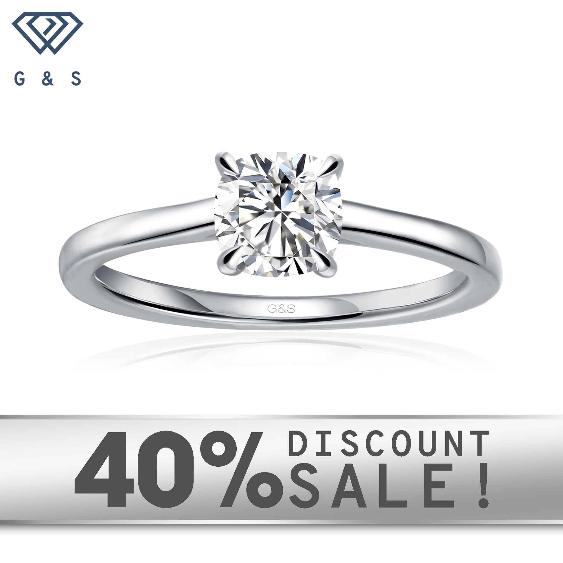 Secret Sparkle Hidden Halo cushion cut moissanite engagement ring in 9ct white gold.