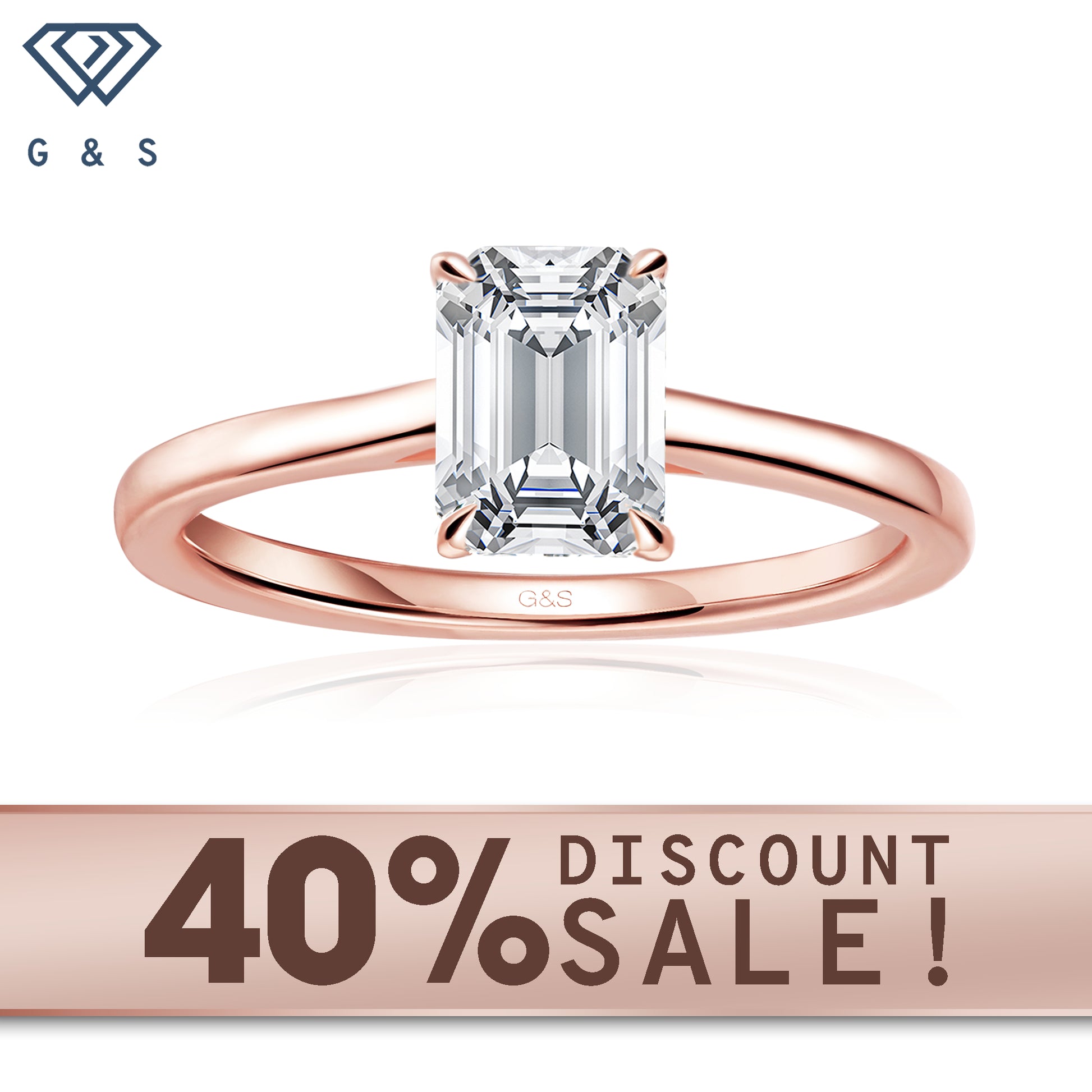Secret Sparkle hidden halo emerald cut moissanite engagement ring in 9ct rose gold.