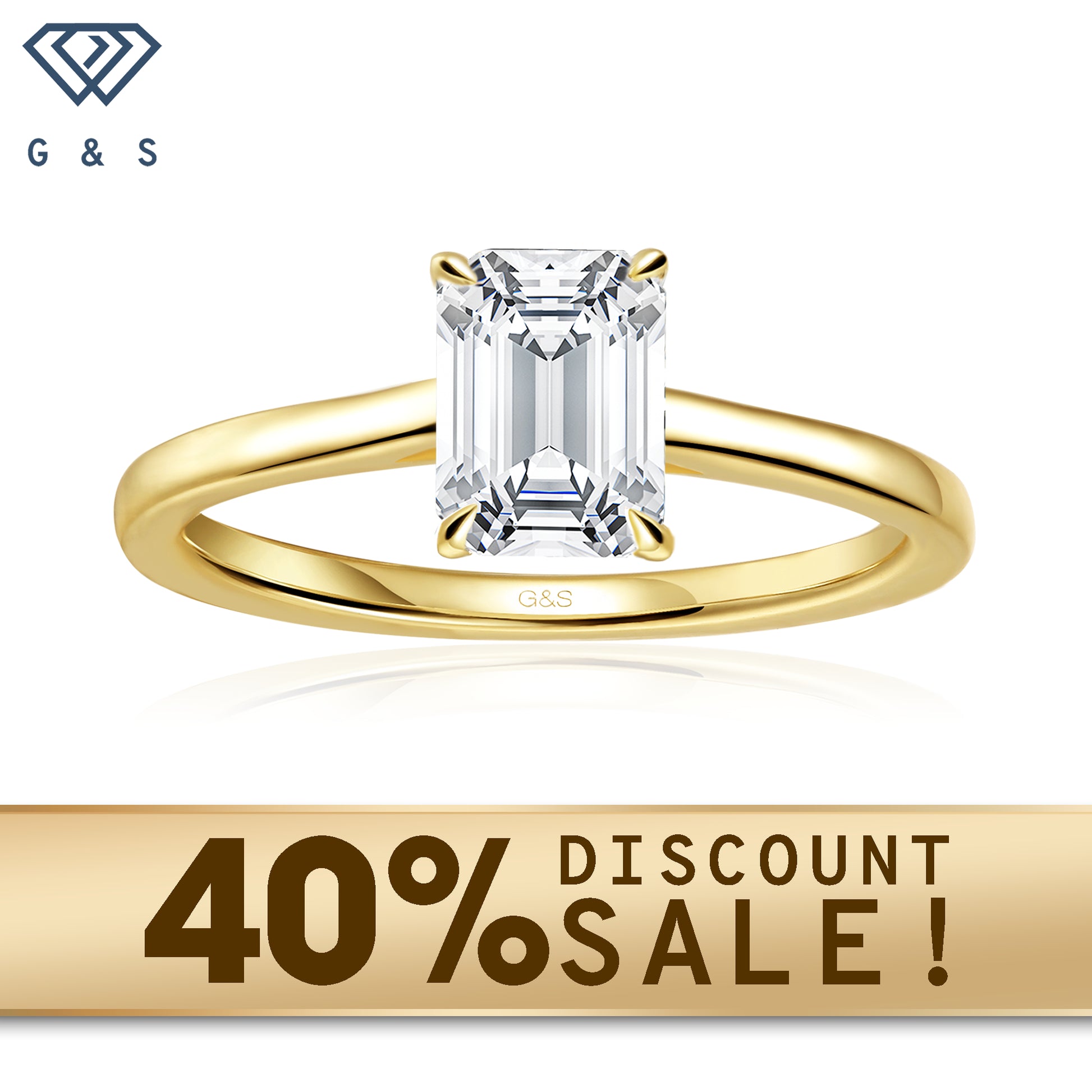 A 9ct yellow gold engagement ring featuring a sparkling emerald cut moissanite with a hidden halo for added brilliance.