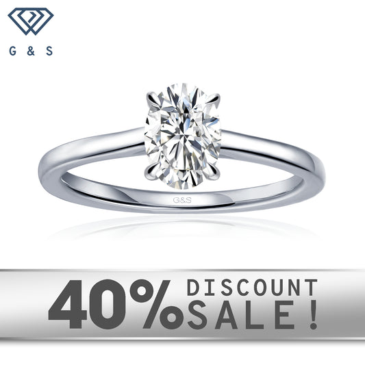Secret Sparkle Hidden Halo oval cut moissanite engagement ring set in 9ct white gold.