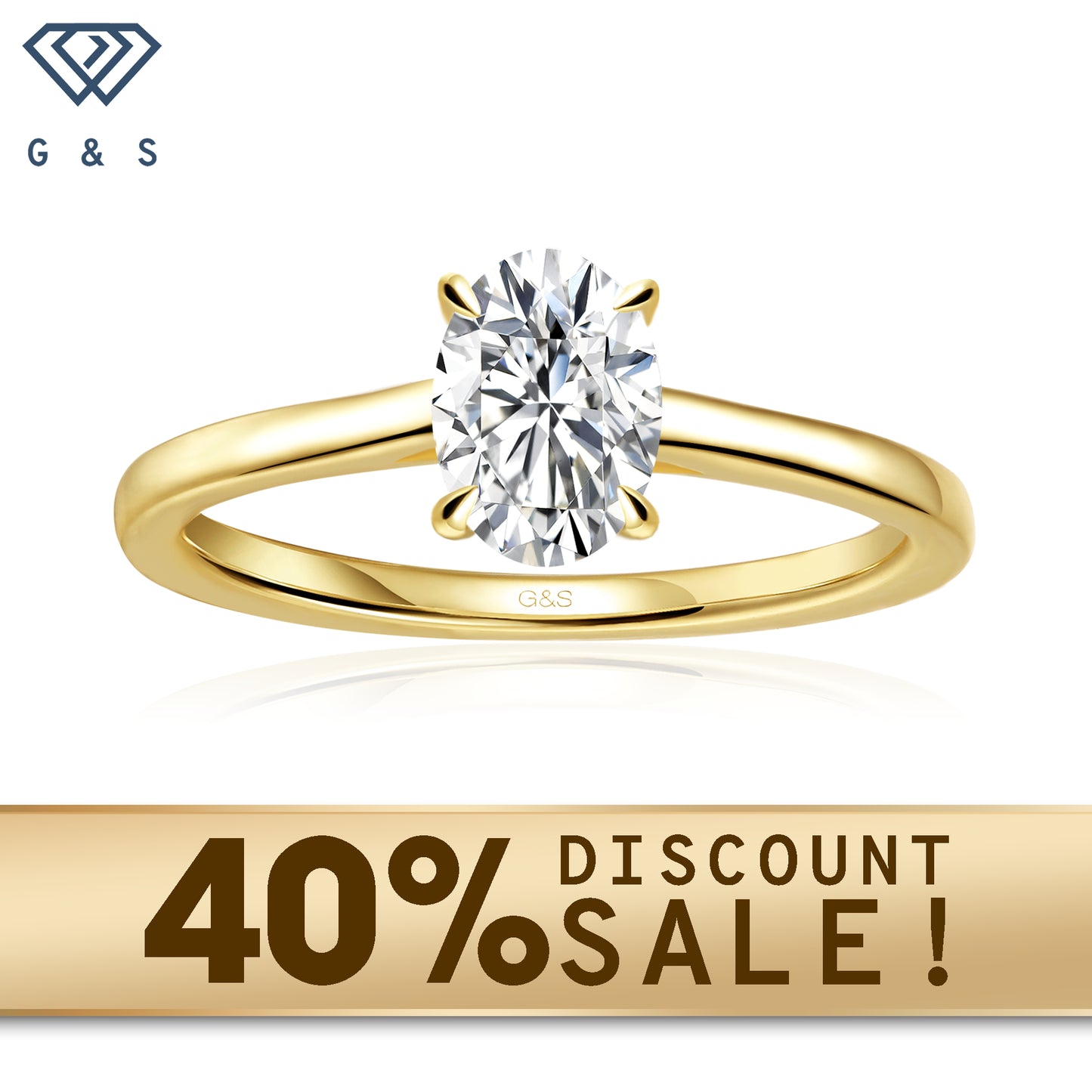 A 9ct yellow gold engagement ring featuring a brilliant oval cut moissanite with a hidden halo for added sparkle.