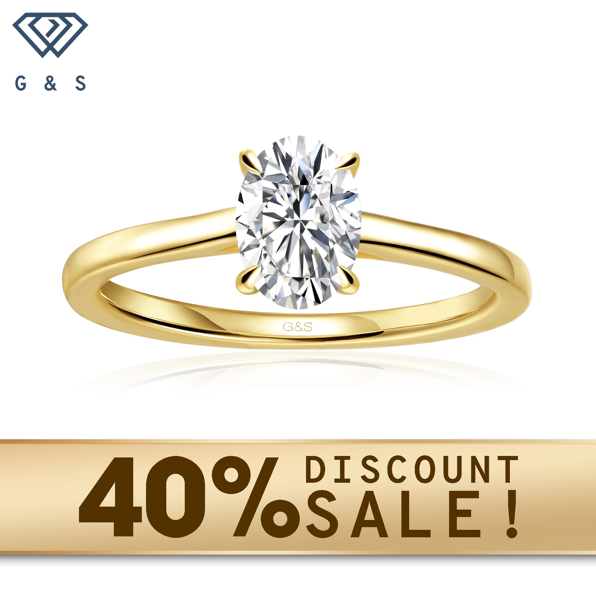 A 9ct yellow gold engagement ring featuring a brilliant oval cut moissanite with a hidden halo for added sparkle.