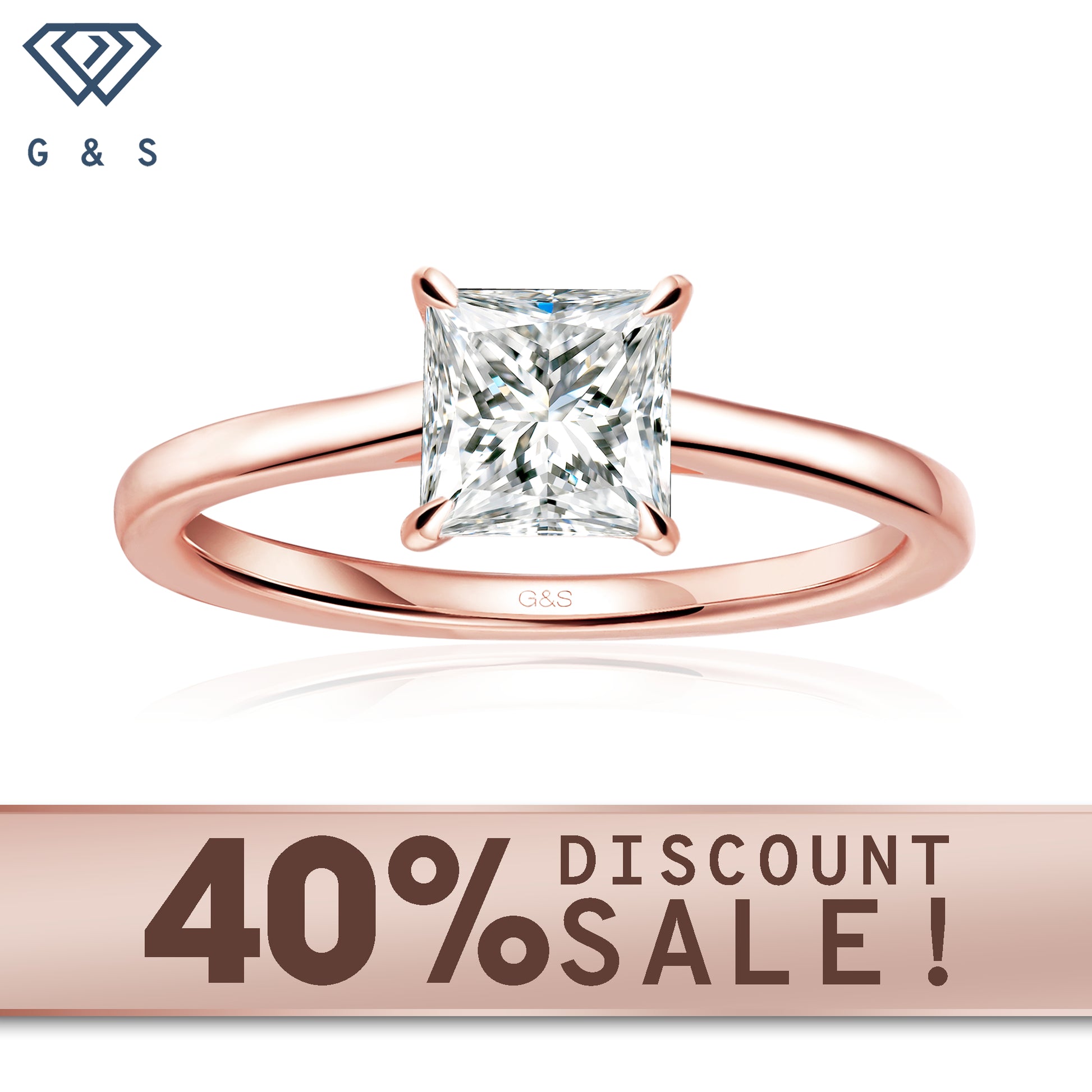 Secret Sparkle hidden halo princess cut moissanite engagement ring in 9ct rose gold.