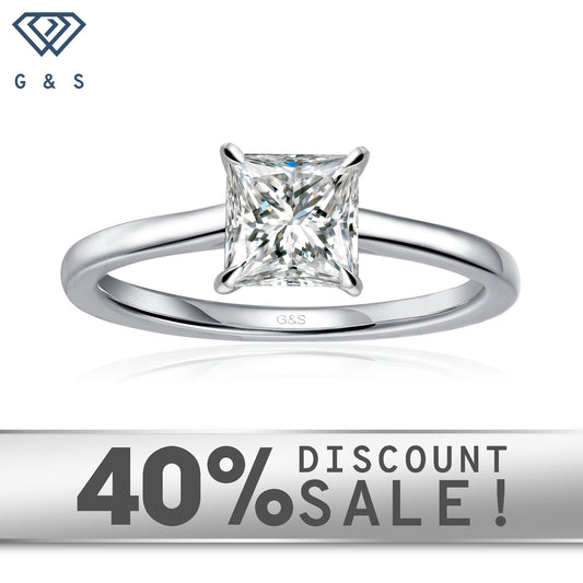 Secret Sparkle Hidden Halo princess cut moissanite engagement ring set in 9ct white gold.