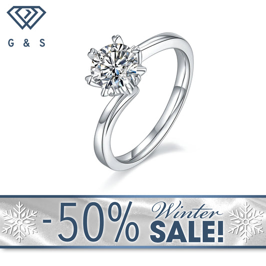 Snowflake Solitaire 6 Claws 1.00ct Moissanite Engagement Ring Set in Sterling Silver - Winter Sale