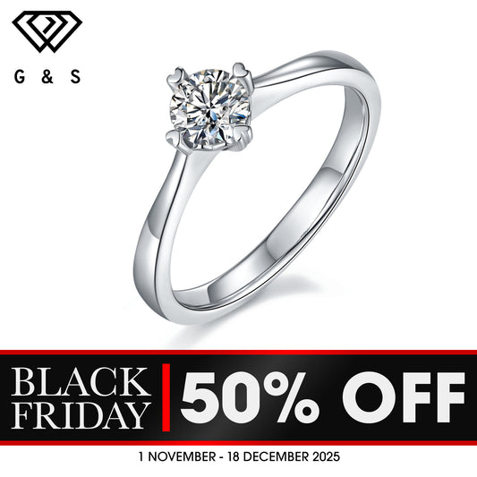 Solitaire 4 Heart Shaped Claws 0.50ct Moissanite Engagement Ring Set in Sterling Silver -BLACKFRIDAY