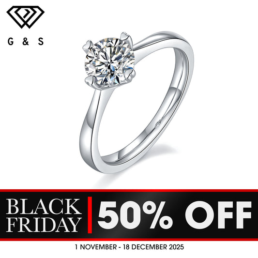 Solitaire 4 Heart Shaped Claws 1.00ct Moissanite Engagement Ring Set in Sterling Silver - BLACKFRIDAY