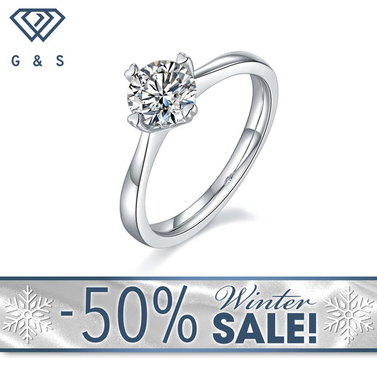 Solitaire 4 Heart Shaped Claws 1.00ct Moissanite Engagement Ring Set in Sterling Silver - Winter Sale