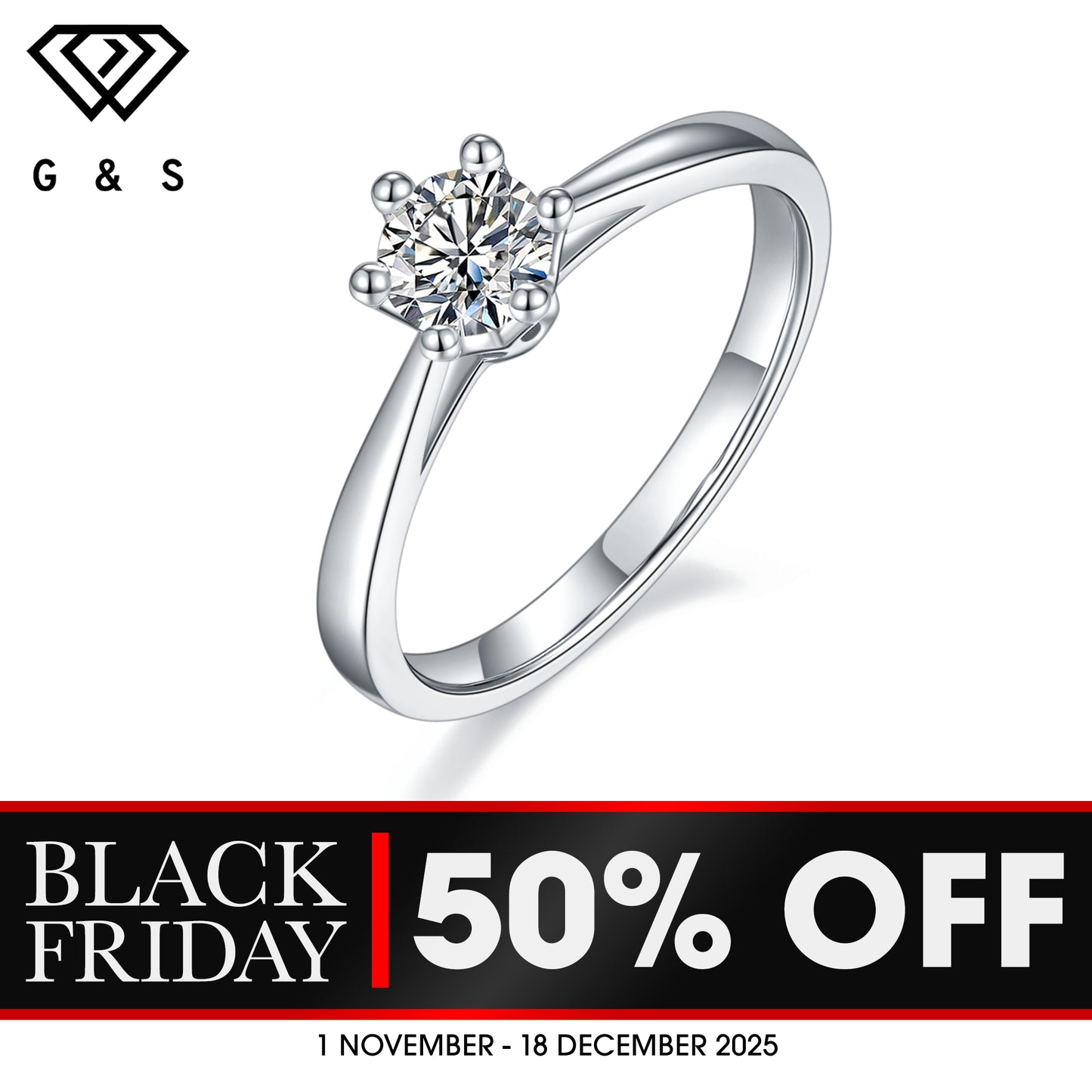 Solitaire 6 Claw Floral Basket 0.50ct Moissanite Engagement Ring Set in Sterling Silver - BLACKFRIDAY