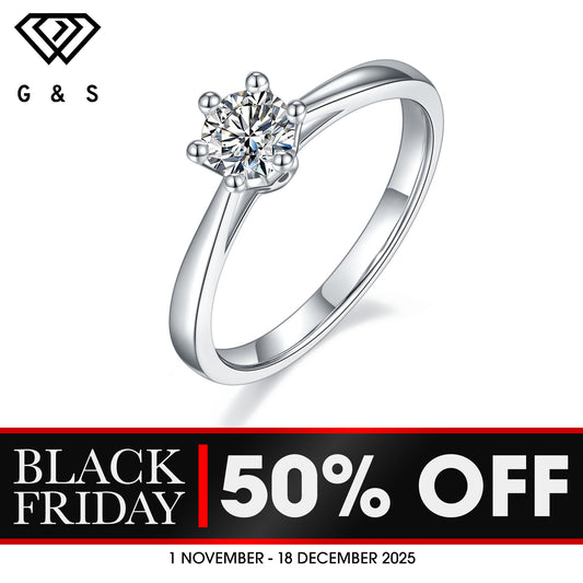 Solitaire 6 Claw Floral Basket 0.50ct Moissanite Engagement Ring Set in Sterling Silver - BLACKFRIDAY