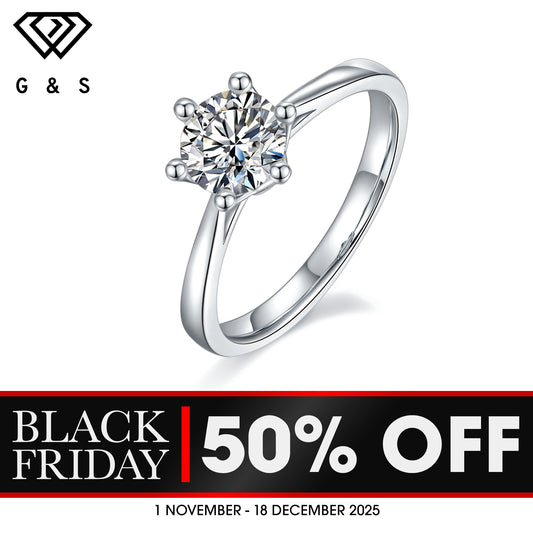 Solitaire 6 Claw Floral Basket 1.00ct Moissanite Engagement Ring Set in Sterling Silver - BLACKFRIDAY