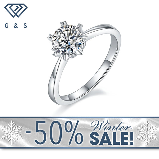 Solitaire 6 Heart Shaped Claws 1.00ct Moissanite Engagement Ring Set in Sterling Silver - Winter Sale