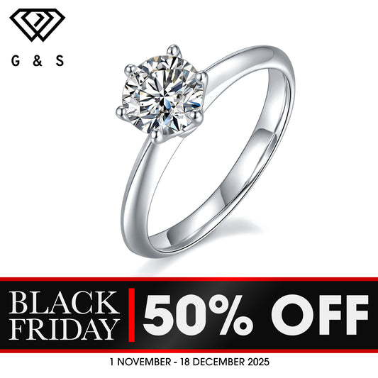 Solitaire Tiffany 6 Claw Setting 1.00ct Moissanite Engagement Ring Set in Sterling Silver - BLACKFRIDAY
