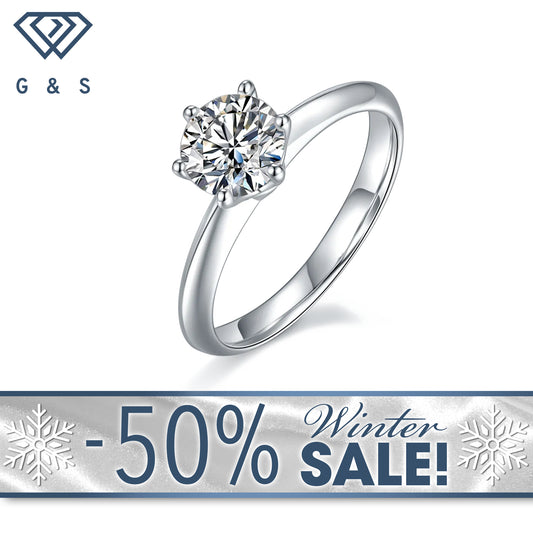 Solitaire Tiffany 6 Claw Setting 1.00ct Moissanite Engagement Ring Set in Sterling Silver - Winter Sale