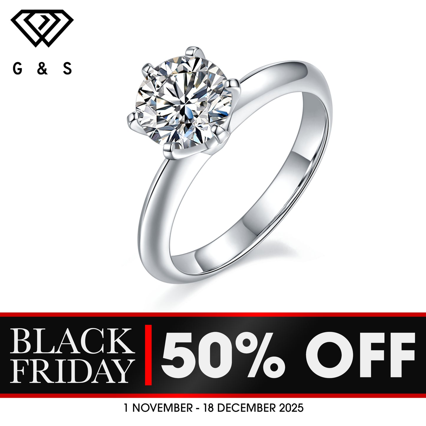 Solitaire Tiffany 6 Claw Setting 1.50ct Moissanite Engagement Ring Set in Sterling Silver - BLACKFRIDAY