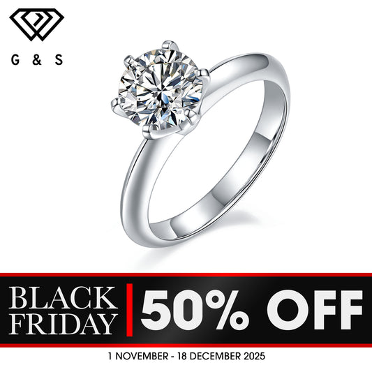 Solitaire Tiffany 6 Claw Setting 1.50ct Moissanite Engagement Ring Set in Sterling Silver - BLACKFRIDAY