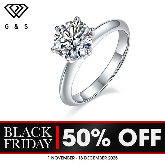 Solitaire Tiffany 6 Claw Setting 2.00ct Moissanite Engagement Ring Set in Sterling Silver - BLACKFRIDAY