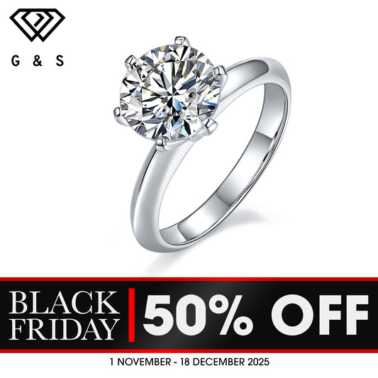 Solitaire Tiffany 6 Claw Setting 3.00ct Moissanite Engagement Ring Set in Sterling Silver - BLACKFRIDAY