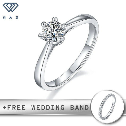 A classic 6-claw solitaire engagement ring with a 0.50ct moissanite, featuring a unique floral basket setting, crafted in sterling silver.