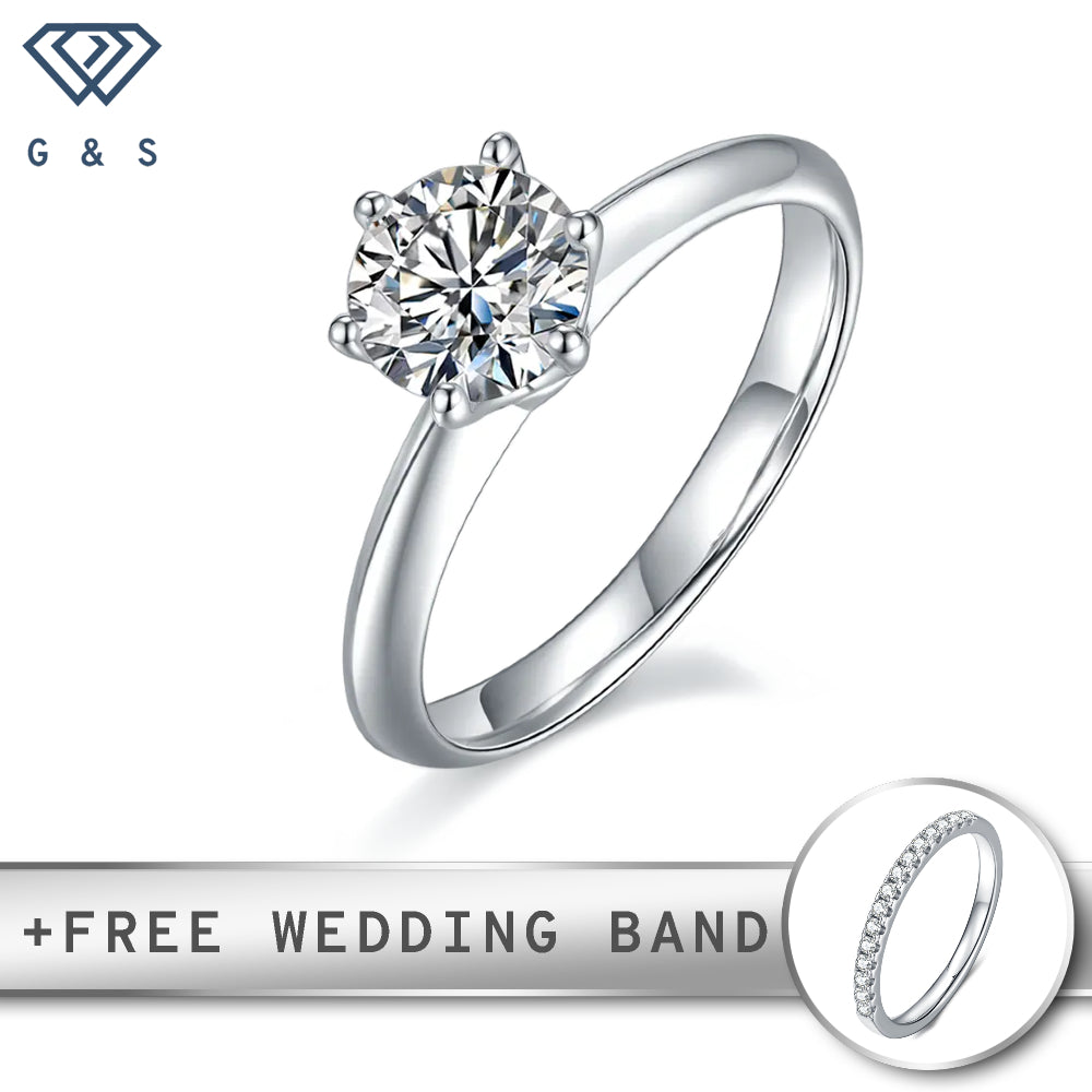 A timeless sterling silver engagement ring featuring a 1.00ct moissanite in a traditional Tiffany-style 6-claw setting.
