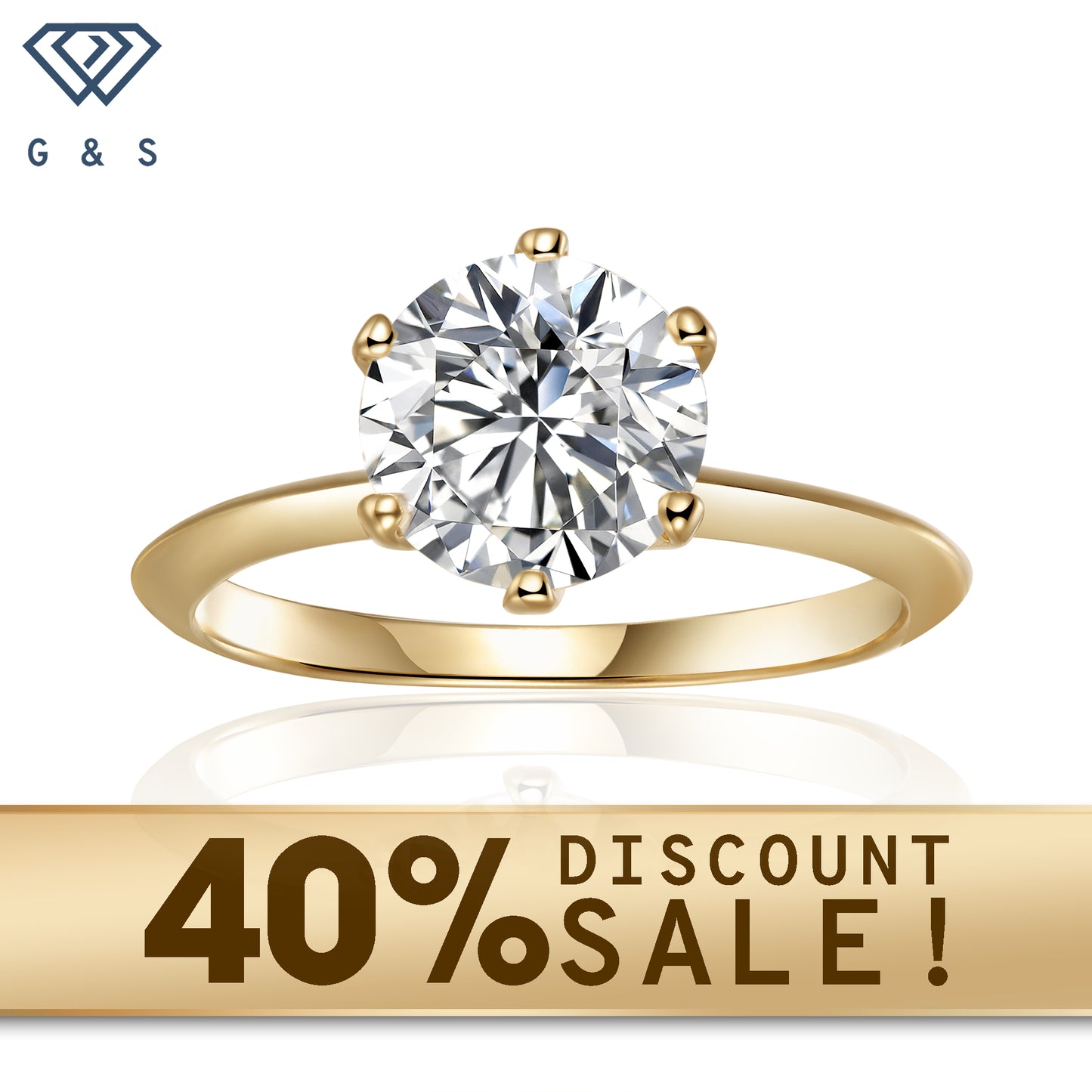 Tiffany 6 Claw Setting - A classic and elegant engagement ring featuring a large 3.00ct moissanite in a timeless Tiffany 6-claw setting, crafted in warm 9ct yellow gold.