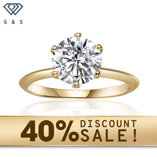 Tiffany 6 Claw Setting - A classic and elegant engagement ring featuring a large 3.00ct moissanite in a timeless Tiffany 6-claw setting, crafted in warm 9ct yellow gold.