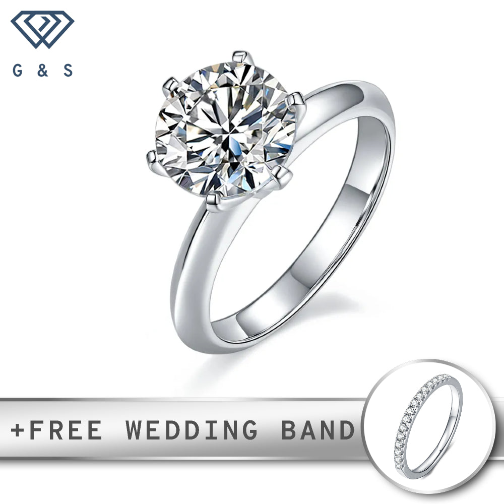 A timeless sterling silver engagement ring showcasing a brilliant 3.00ct moissanite in the iconic Tiffany 6-claw setting.