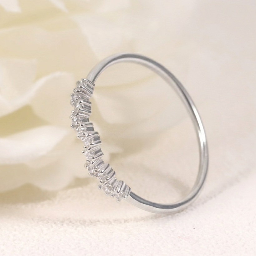 Sterling Silver Delicate Curved Moissanite Band